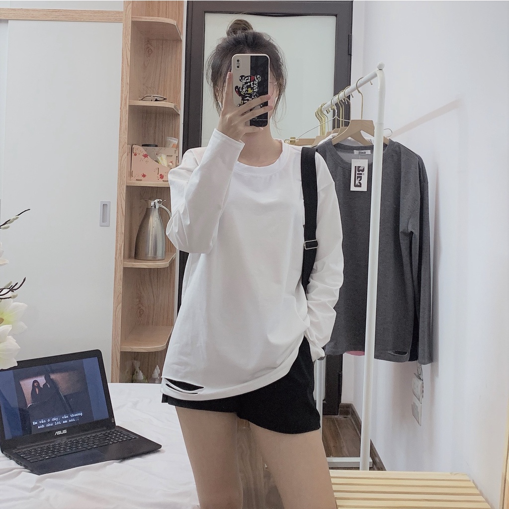 Áo sweater dài tay rách gấu Bingshop vải nỉ da cá dày dẹp freeship