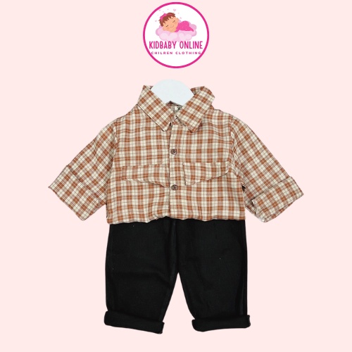 Bộ sơ mi quần kaki cho bé trai từ 1-5 tuổi- Set sơ mi cho bé trai - Bộ quần áo bé trai đi chơi Kidbabyonline K142