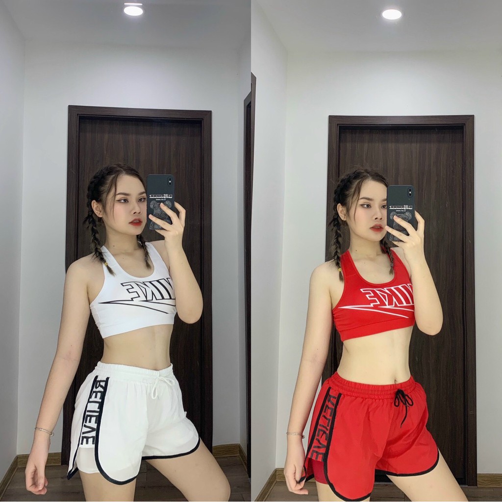 BỘ ĐỒ TẬP ÁO BRA QUẦN BOXER 2 LỚP TẬP GYM, ERUBIC ZUMBA