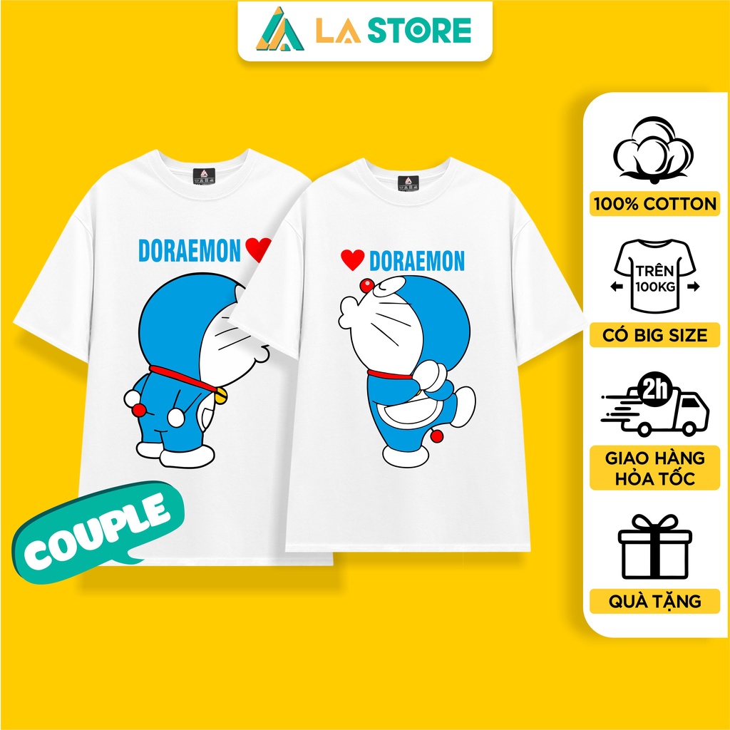 Áo Thun Trắng Cặp Đôi Nam Nữ Doraemon Kiss | LẠ STORE