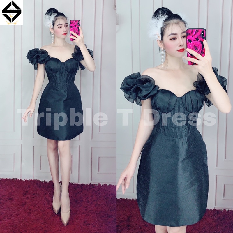 Đầm body dự tiệc nhúng phồng voan kính TRIPBLE T DRESS - size S/M/L - MS214Y