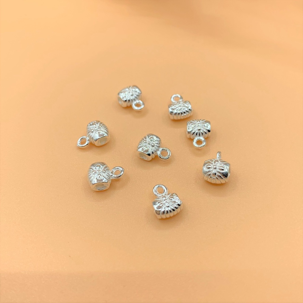 Charm bạc trụ nối có móc treo hoa văn - Charm bạc 925 - Mã CB035