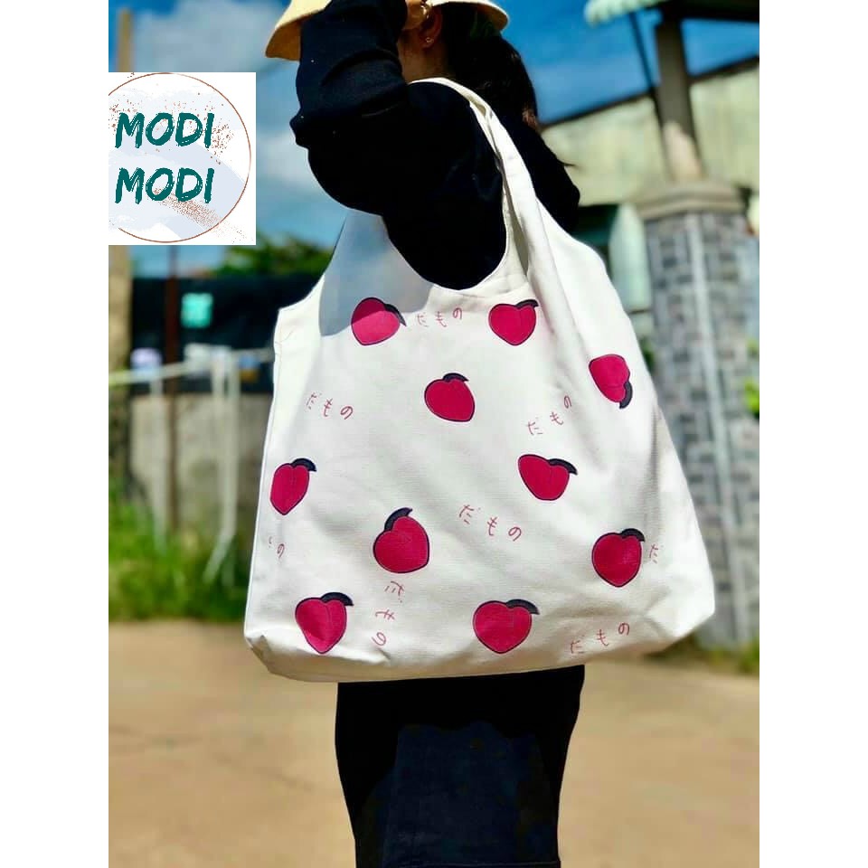 (Freeship từ 50k)MODI - Túi tote quay lớn in hình nhiều đào MD301