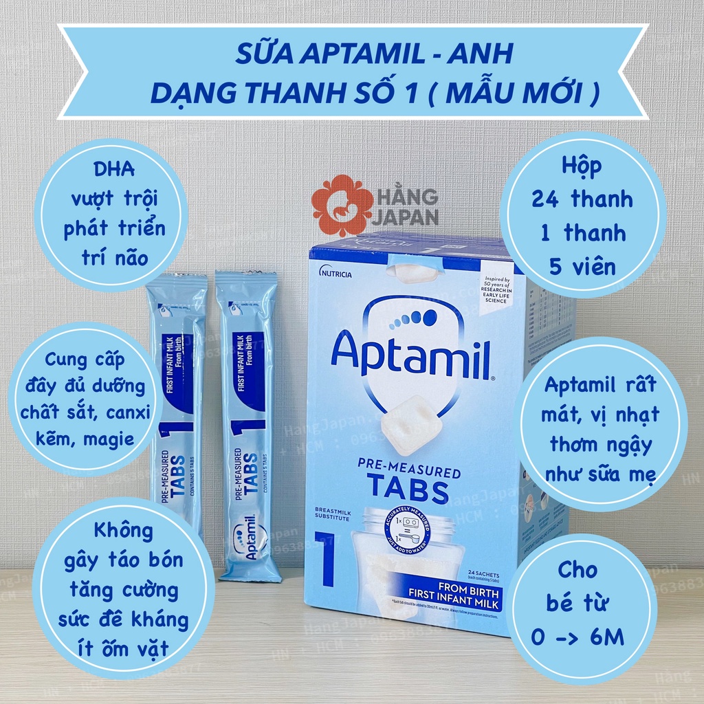 Sữa Aptamil thanh lẻ 25G UK số 1, sữa cô đặc hút chân không cho bé 0M+