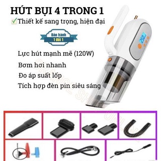 Máy Hút Bụi Cầm Tay 4 trong 1 Bơm Lốp Bánh Xe Hơi Ô Tô Yeloo Dây 5M | 120W Có đèn LED - MeBoom