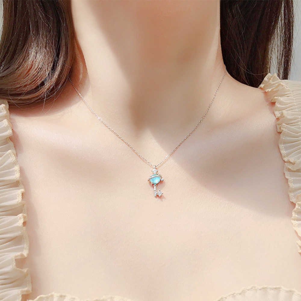 Dây chuyền mặt hình chìa khóa đính đá sapphire phong cách thanh lịch cho nữ