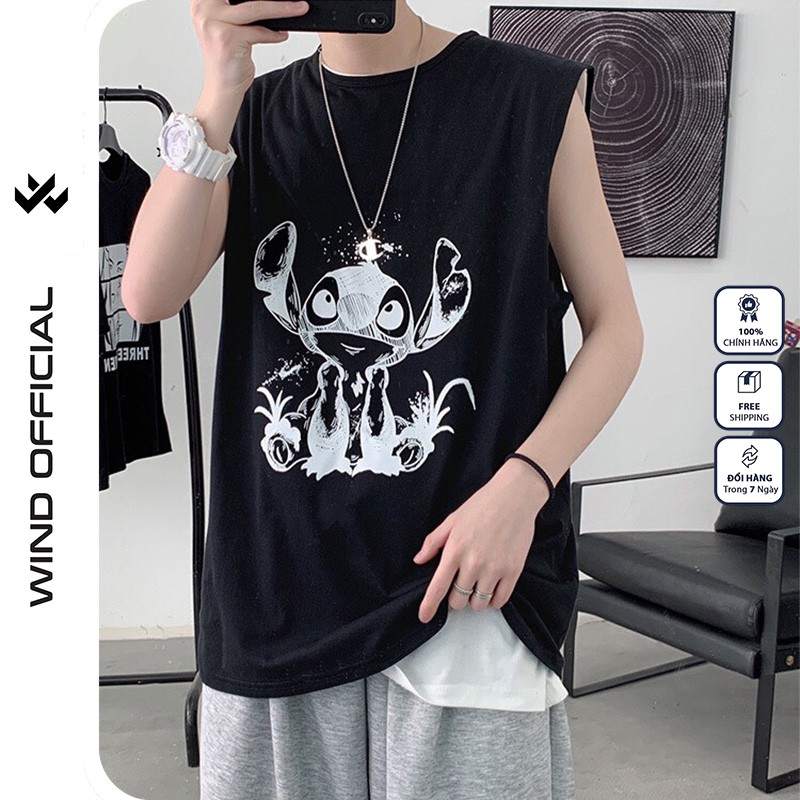 Áo thun ba lỗ WIND unisex form rộng sát nách STICH thời trang nam nữ oversize