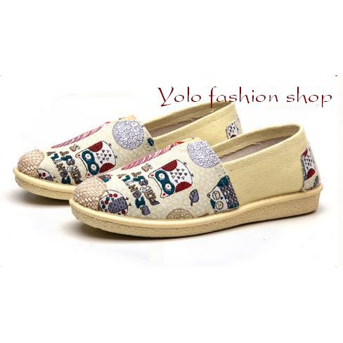 [Hình thật] GL3 Giày lười slip on nữ bọc cói vintage thời trang