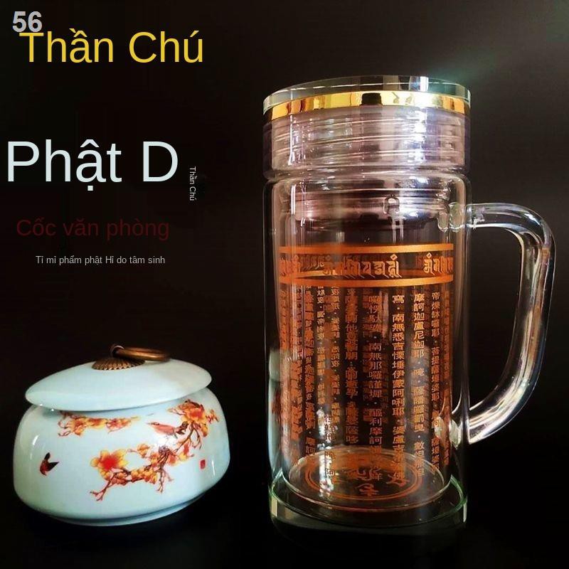 ☌ ⊙ Chú Đại Bi Chén Pha Lê Dày Có Tay Cầm Cốc sáu ký tự thần thủy tinh nhiệt chuyển giao sức khỏe tràO