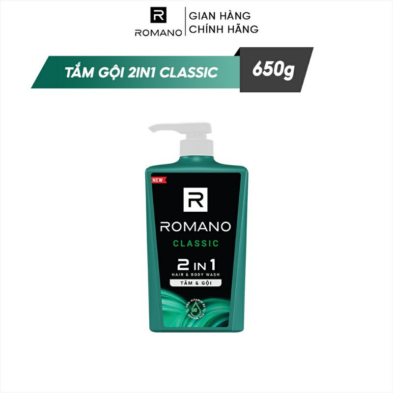 Tắm & Gội Romano Classic 2 in 1 chai 650g