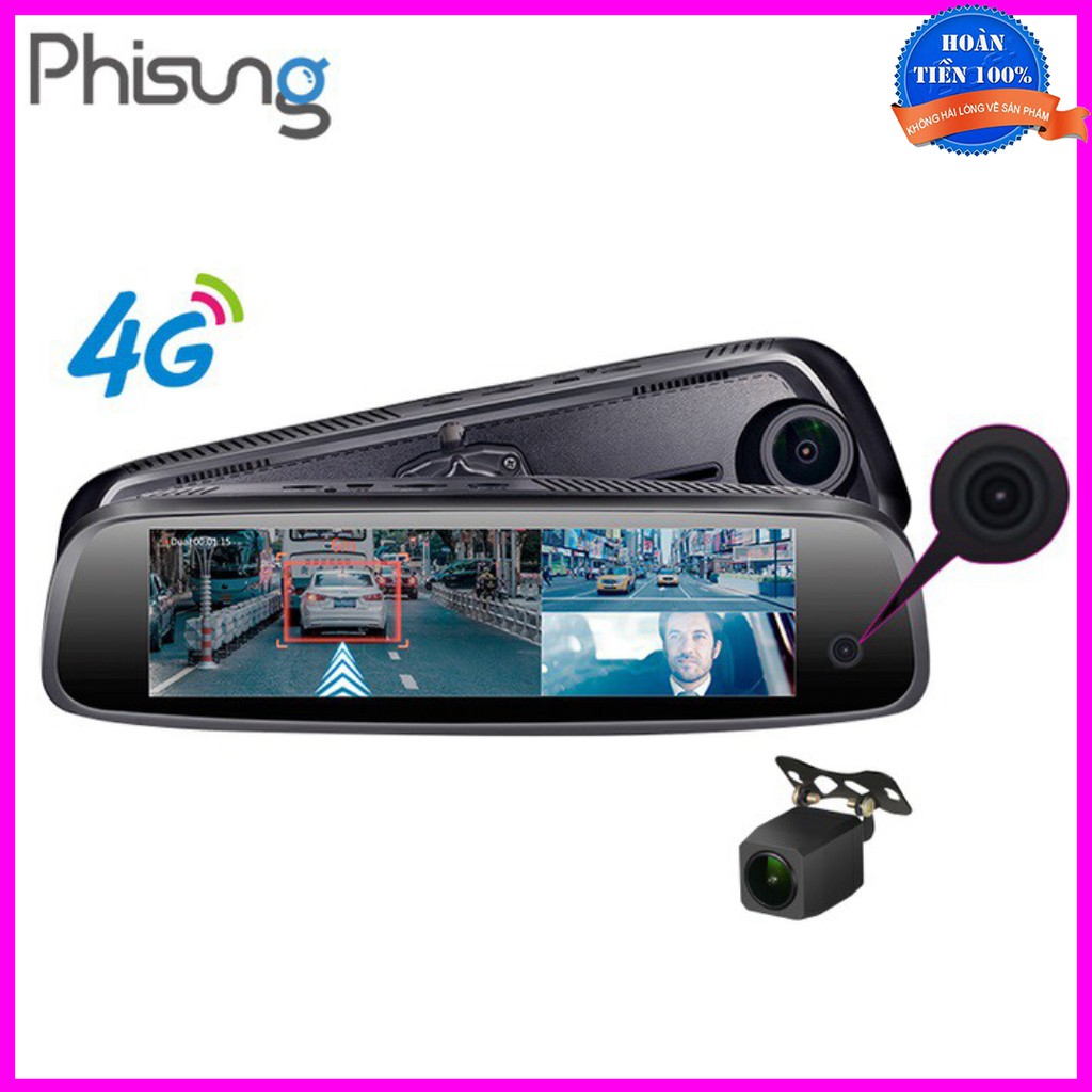 Camera hành trình cao cấp Phisung tích hợp 3 camera, 4G, Android, Wifi E09-3 - Bảo hành 12 tháng