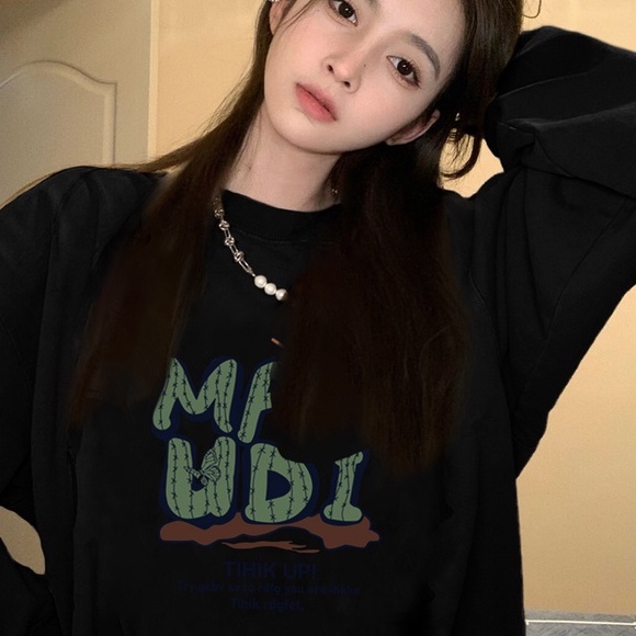 Áo sweater ZHELIHANGFEI cổ tròn in họa tiết chữ cái phong cách đi học dễ phối đồ thời trang