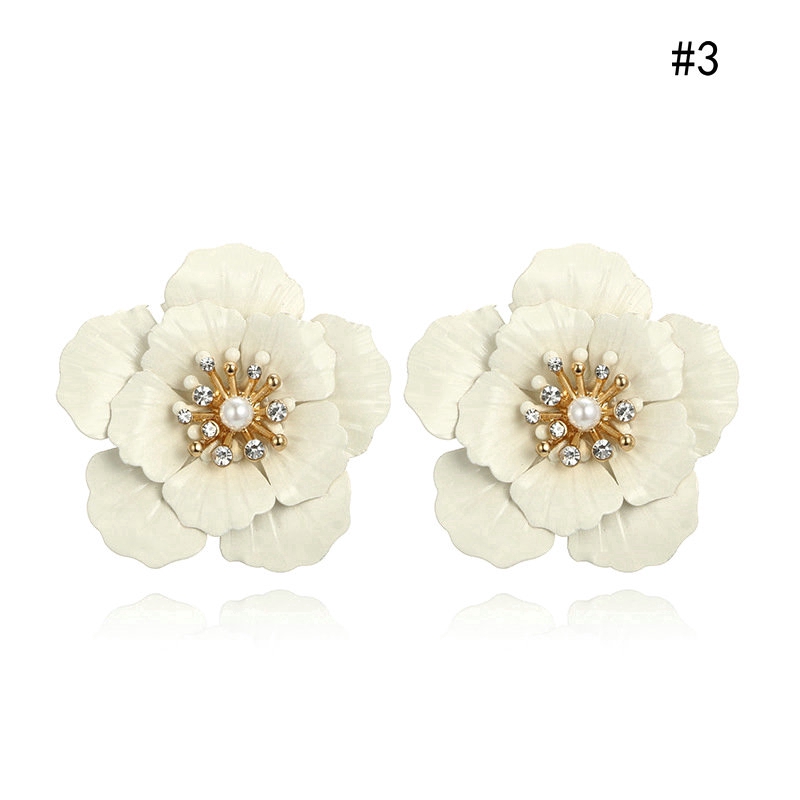 Khuyên tai hình hoa trà trắng đính đá ngọc trai thanh lịch cho nữ