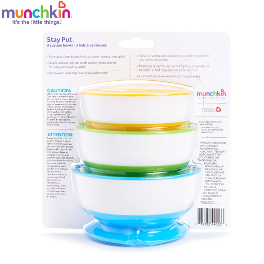 Bộ 3 bát ăn chống đổ Munchkin 49003