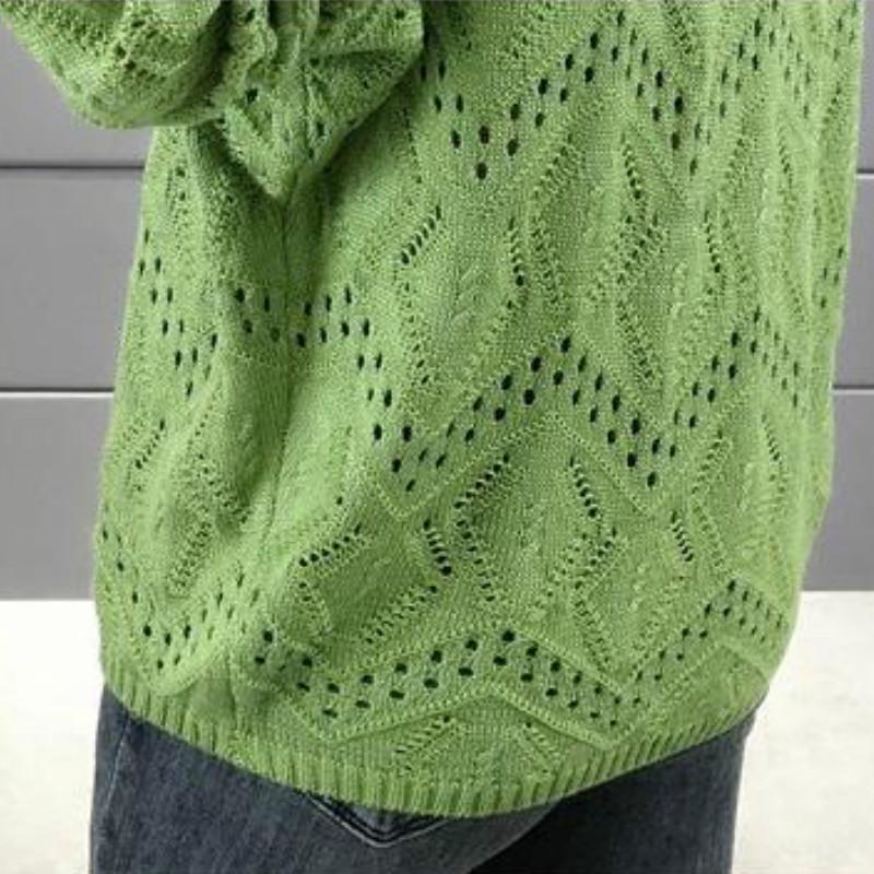 Áo sweater dệt kim cổ chữ V tay dài họa tiết cổ lỗ dáng rộng trơn màu