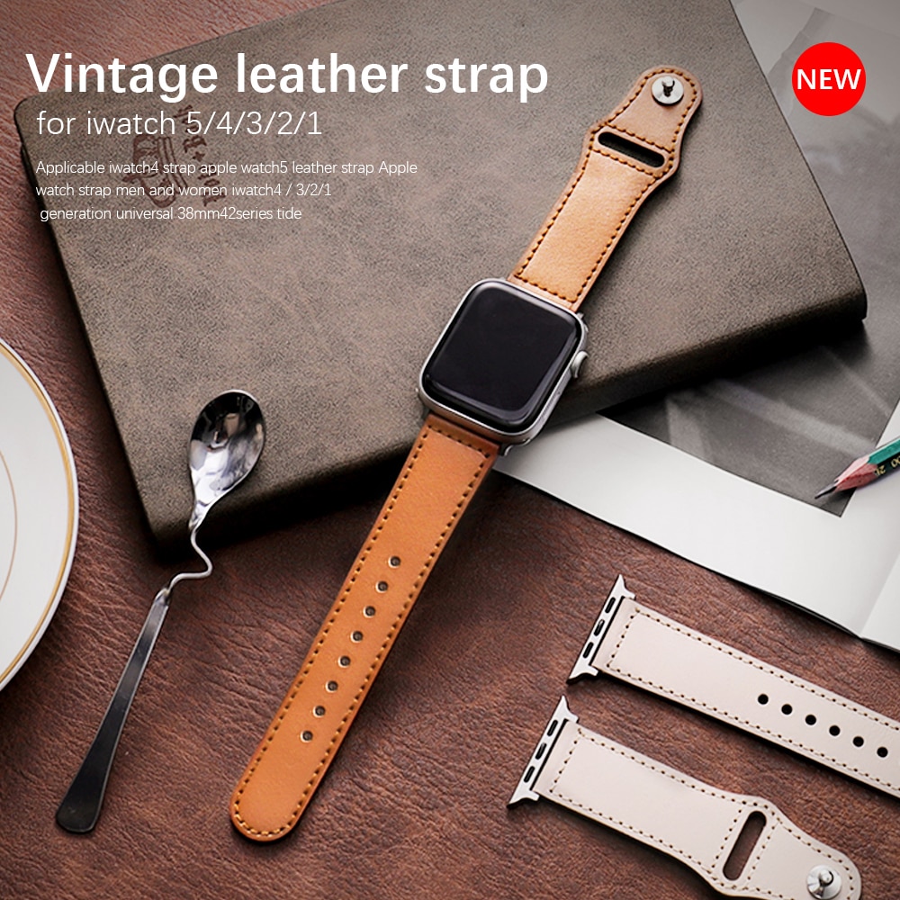 Dây đeo đồng hồ thông minh bằng da thích hợp cho Apple Watch 5 4 3 2 1 Iwatch 38/ 40/ 44/ 42mm