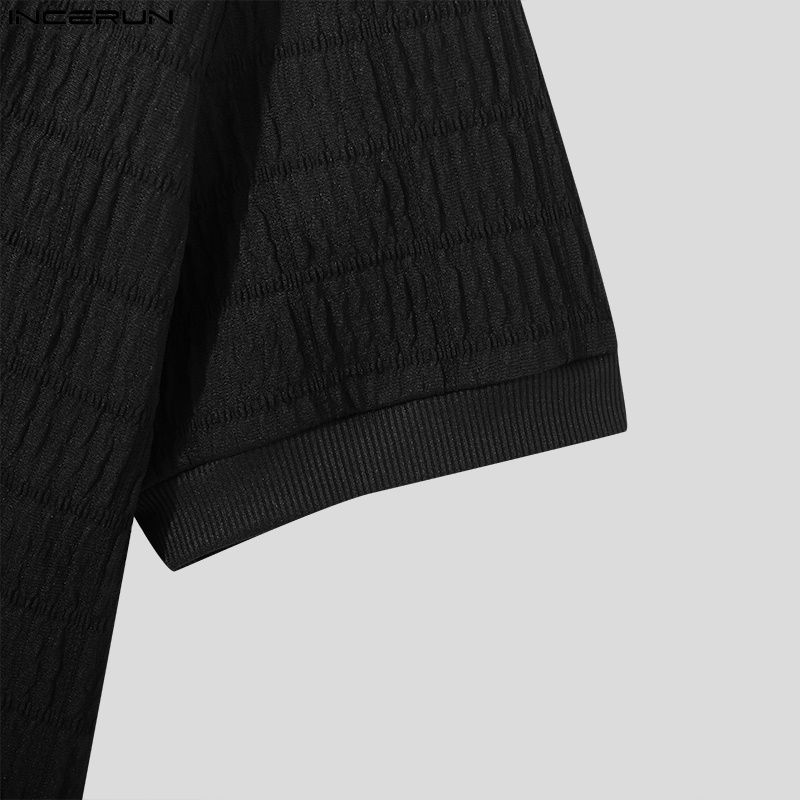 Áo thun INCERUN tay ngắn cổ cao màu trắng/đen thời trang cho nam