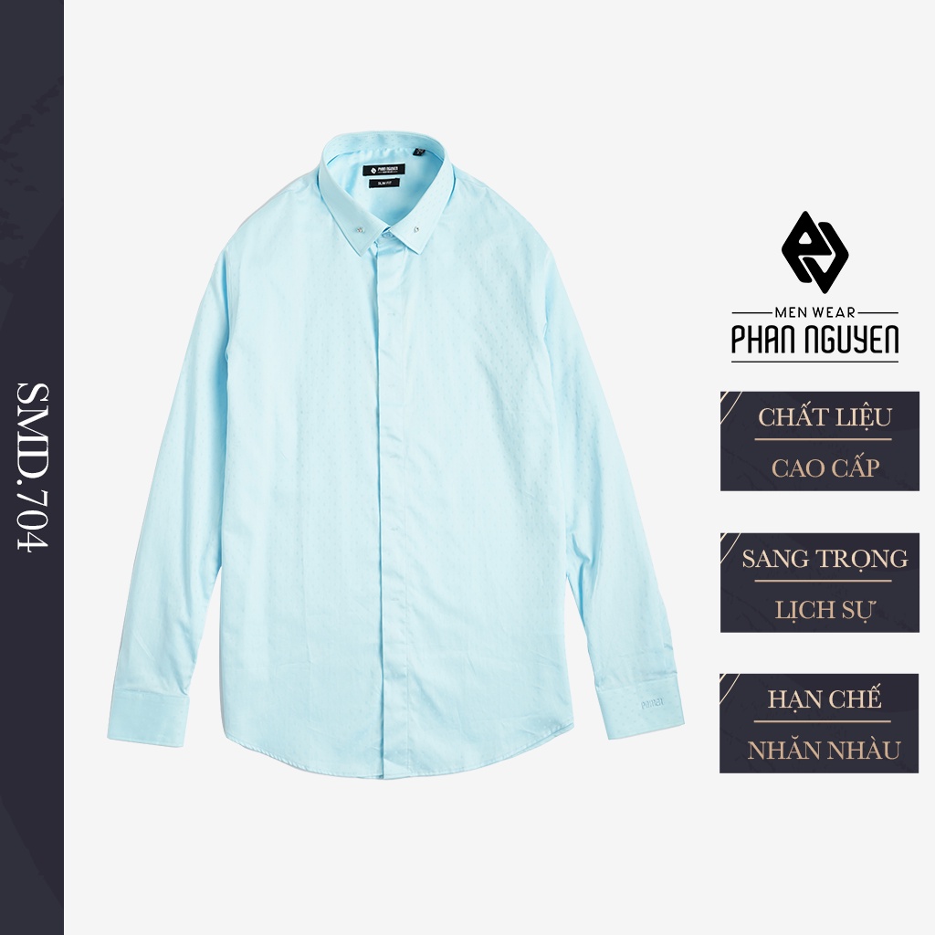 Áo sơ mi nam công sở dài tay PHAN NGUYỄN dáng slim fit vải cotton polyspun dáng ôm cổ bẻ, thoát ẩm vượt trội SMD.704