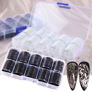 Set 10 mẫu foil ren trang trí móng - foil ren dán móng, foil trang trí móng ren đen trắng