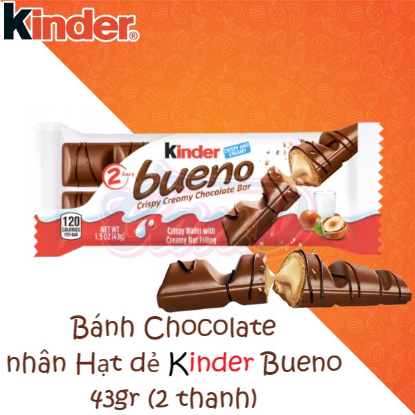 Bánh Chocolate nhân Hạt dẻ Kinder Bueno 43gr (2 thanh)