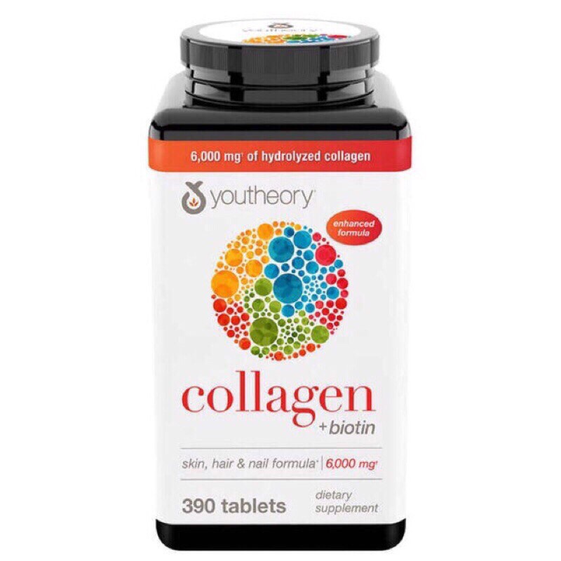 Collagen + Biotin đẹp da tóc [USA] Collagen Youtheory Advanced Type 1,2&3 390 viên [Chính hãng]
