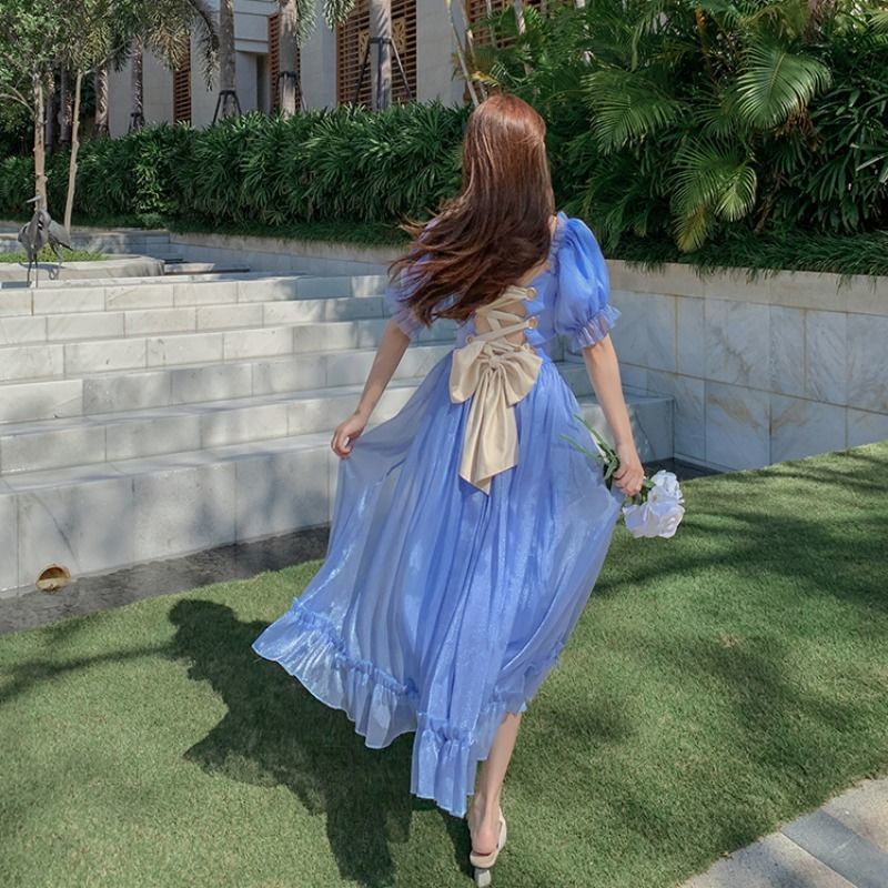 French first love fugitive princess dress bubble cuff back strap dress court style age-reducing fairy dress small dress