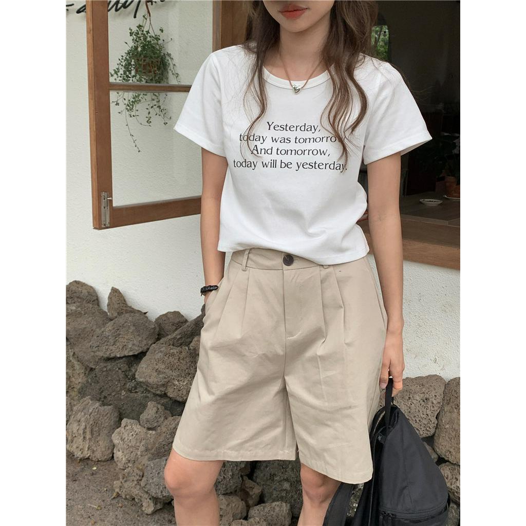 Áo Thun Cổ Tròn Ngắn Tay In Chữ Phong Cách Hàn Quốc 63506 2 Màu Cá Tính