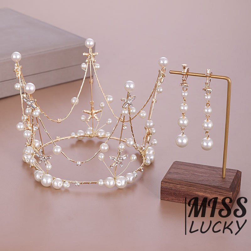 Bộ vương miện và bông tai đính đá cho nữ