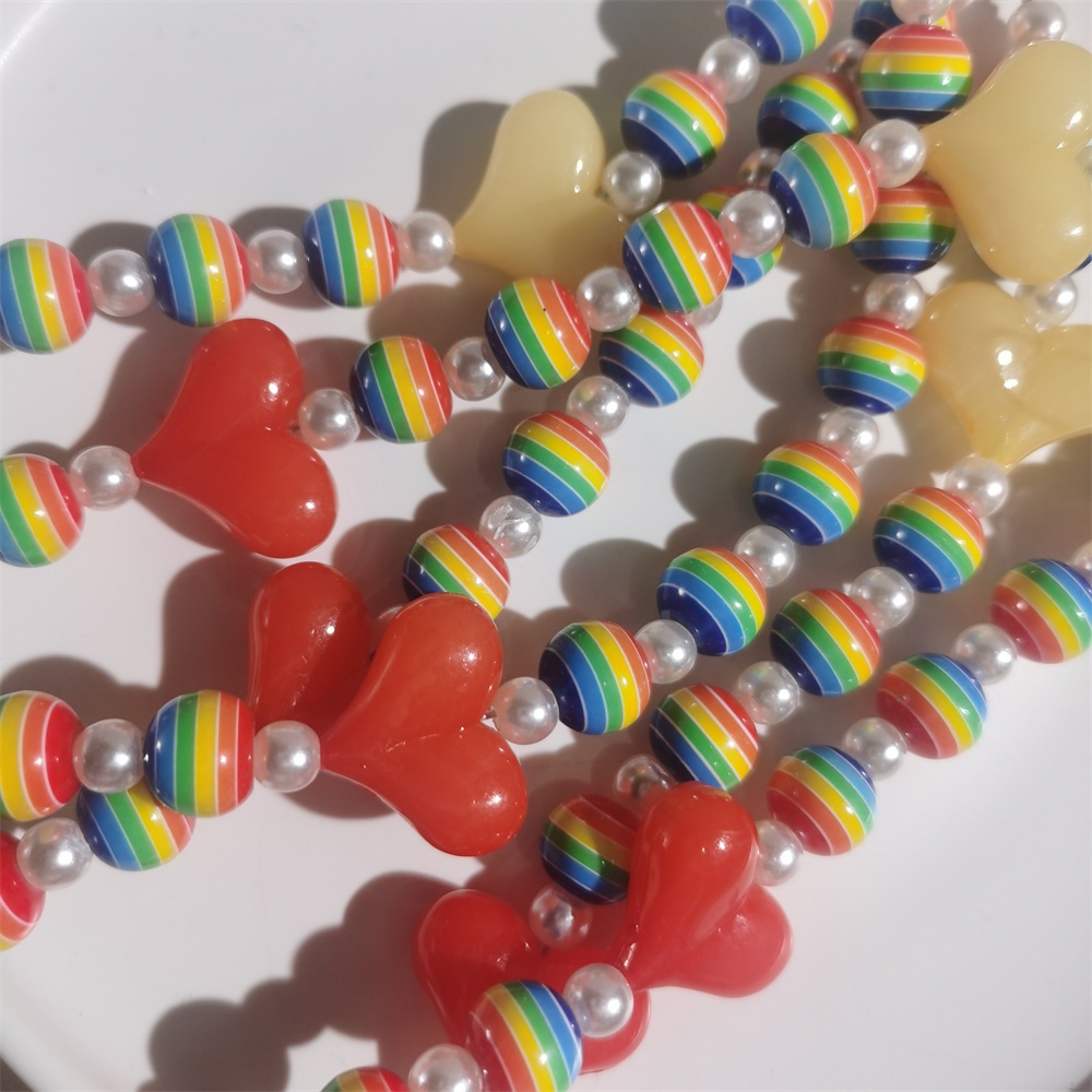 Dây Đeo Điện Thoại Bằng Acrylic Mềm Chống Thất Lạc Đính Hạt Ngọc Trai Màu Cầu Vồng Dễ Thương