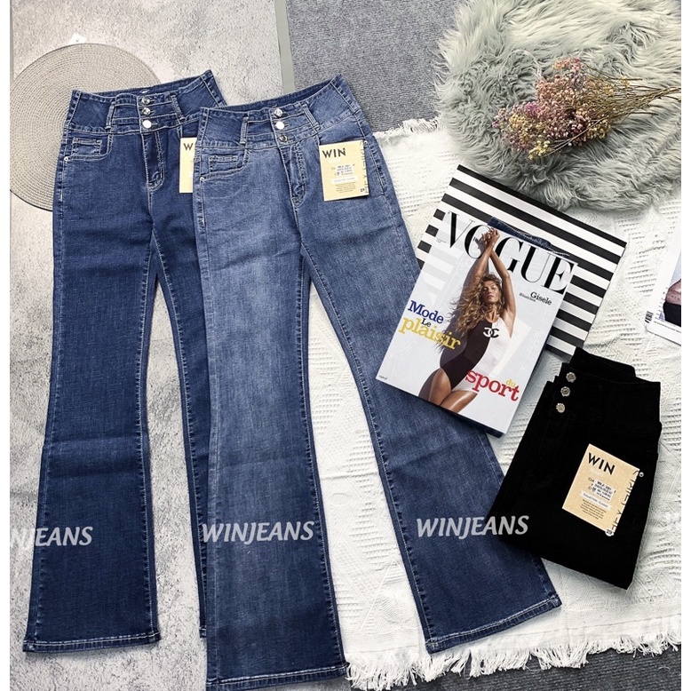 Quần jeans nữ dài ống loe 3 màu cơ bản - Quần bò nữ siêu đẹp 3 nút lưng kiểu lạ 👖 Bigsize