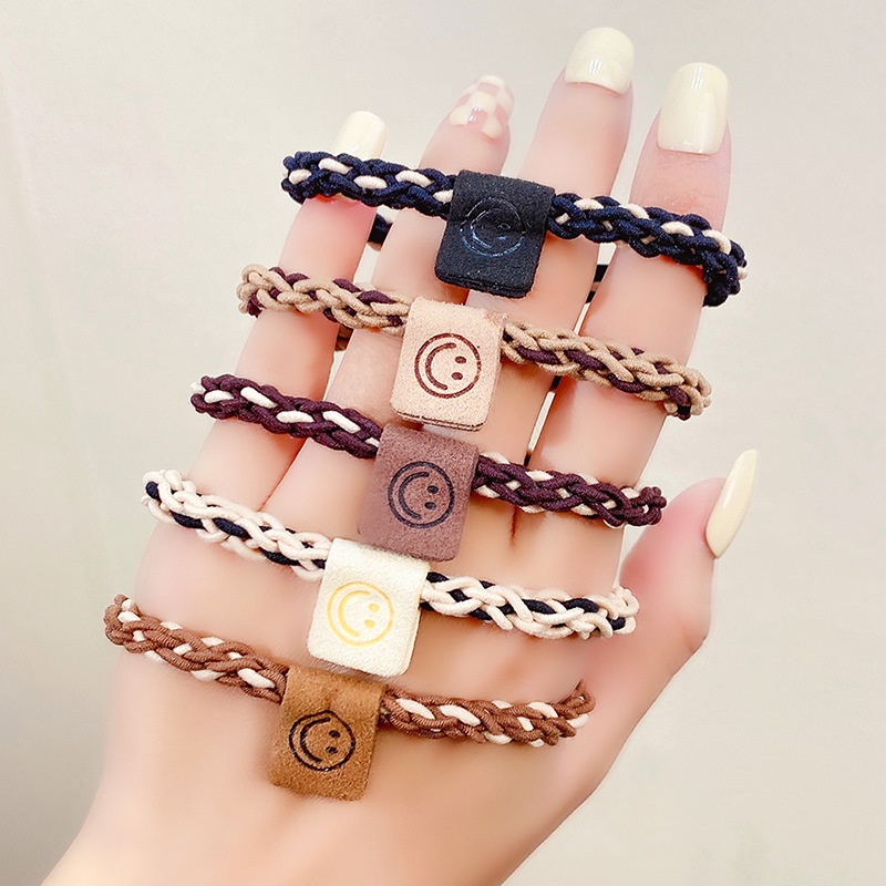 Dây Buộc Tóc Cao Su Co Giãn Cao Hình Mặt Cười Màu Sắc Phù Hợp Với Bạn Gái Không Làm Tổn Thương Tóc