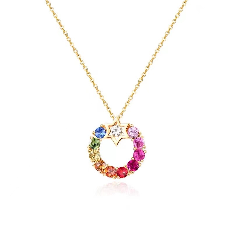 Phụ nữ Đầy màu sắc Sang trọng Zircon Vòng cổ Mặt dây chuyền Vòng cổ Ngôi sao Vòng cổ