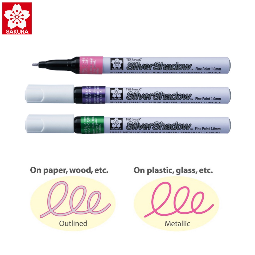 Bút sơn dầu vẽ đa chất liệu bạc ánh kim, có màu viền Sakura PenTouch Silver Shadow, Fine Point - Ngòi 1.0mm