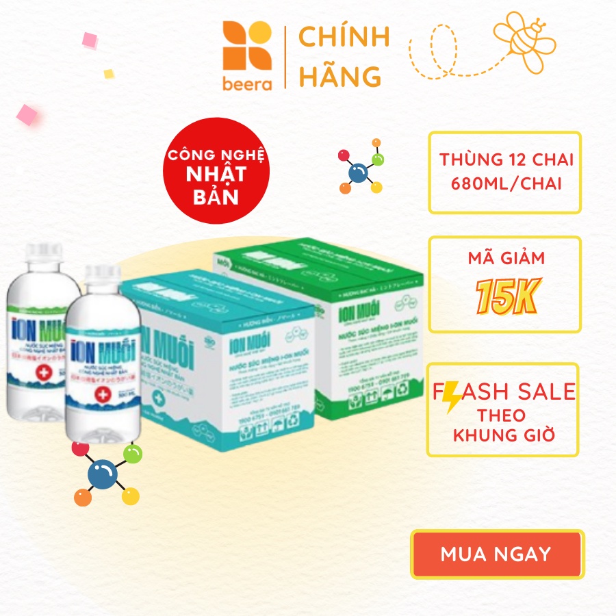 Thùng nước súc miệng ion Muối 680ml (12 chai) biển / bạc hà