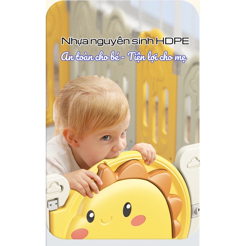 [Tặng thảm, bóng] Quây cũi gấp gọn hình khủng long, nhựa nguyên sinh HDPE an toàn cho bé, nội thất đẹp cho ngôi nhà bạn