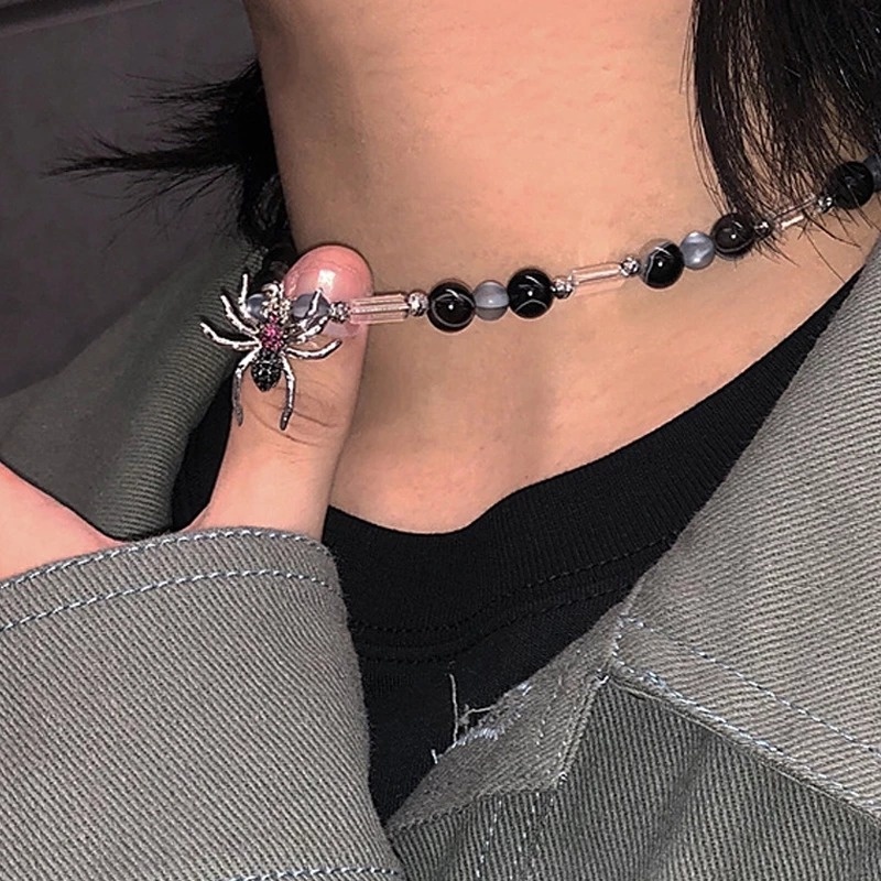 Vòng cổ Chuỗi Xích Mặt Nhện Đính Đá Pha Lê Phong Cách Hip Hop Unisex