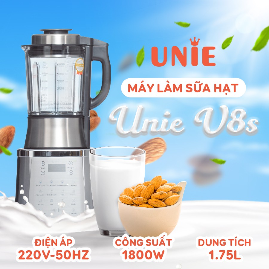 [Hàng chính hãng, Tặng bình đựng nước] Máy làm sữa hạt Unie V8S