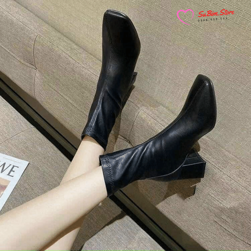 Bốt/ Boots Nữ Cổ Lửng Da Mềm Khoá Sau Gót vuông 5p – SuBim.Store