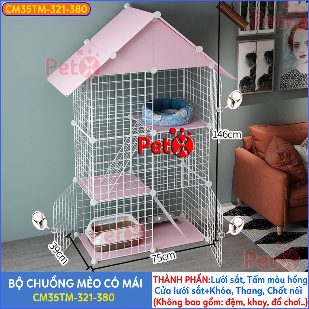 Chuồng mèo 2 tầng, 3, 4 tầng giá rẻ đẹp PetX lắp ghép đa năng đơn giản với lưới sắt sơn tĩnh điện nuôi thú cưng, thỏ, bọ