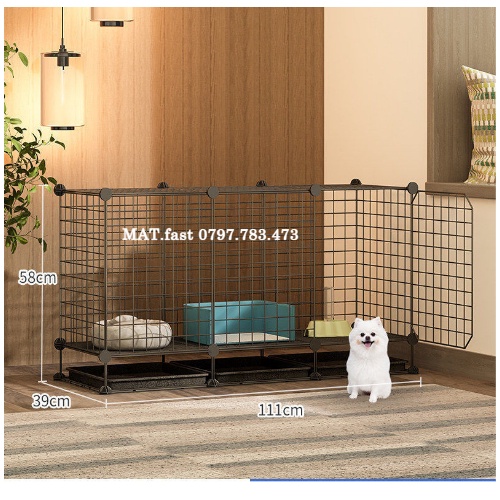 &lt; Tặng Búa &gt; COMBO Chuồng Chó lắp ghép 2 ô bằng lưới sắt , có chân - kèm khay vệ sinh