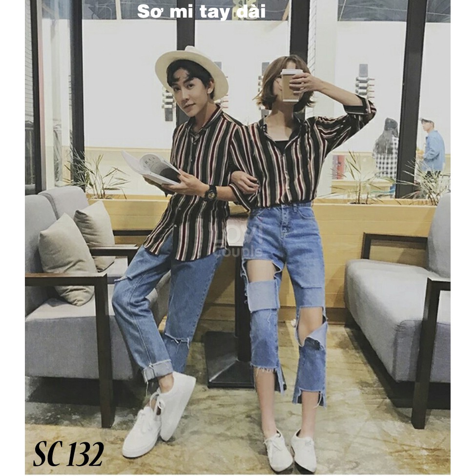 ÁO ĐÔI - Sơ mi cặp sọc tay dài SC132 - LoviCouple - Có FeedBack