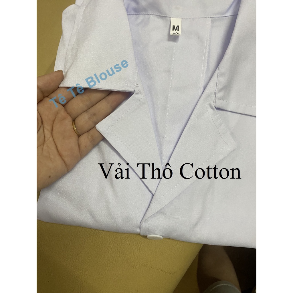 Áo Blouse Nữ Cộc Tay cho Sinh viên, Y tá, Điều dưỡng, Dược sỹ, chất Thô Cotton màu trắng