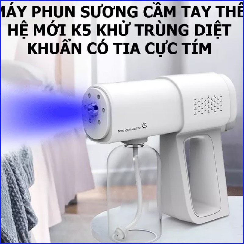 Máy xịt Khử Khuẩn  Phun Sương  Nano K5 Tia Cực Tím, Cao Cấp - Có Đèn Hồng Ngoại 8 mắt