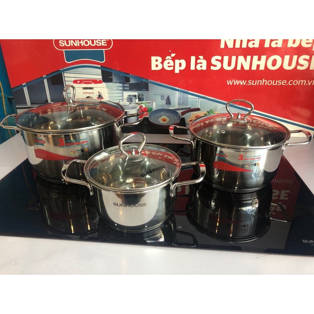 Bộ nồi Inox 3 đáy quai đũa cao cấp SUNHOUSE SH888