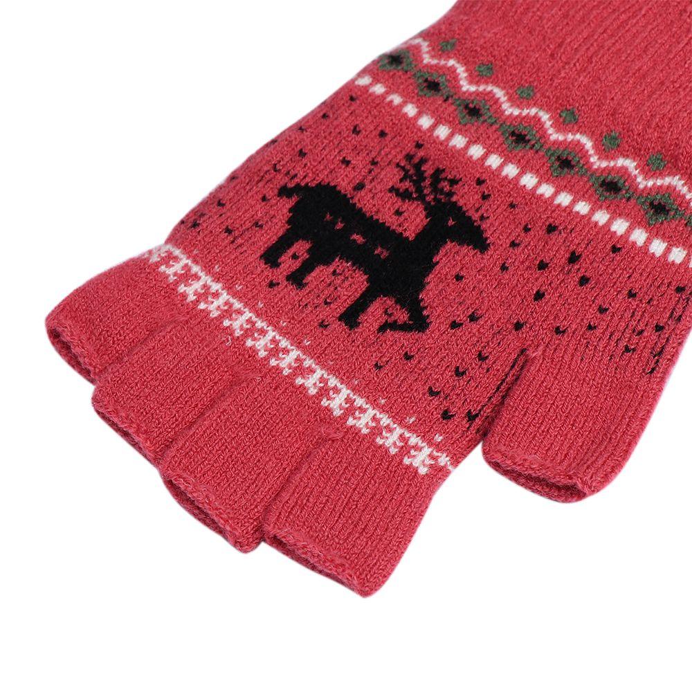 1 Cặp Găng Tay Len Cashmere Dệt Kim Không Ngón Tay Họa Tiết Hươu Hoạt Hình 1 Cặp