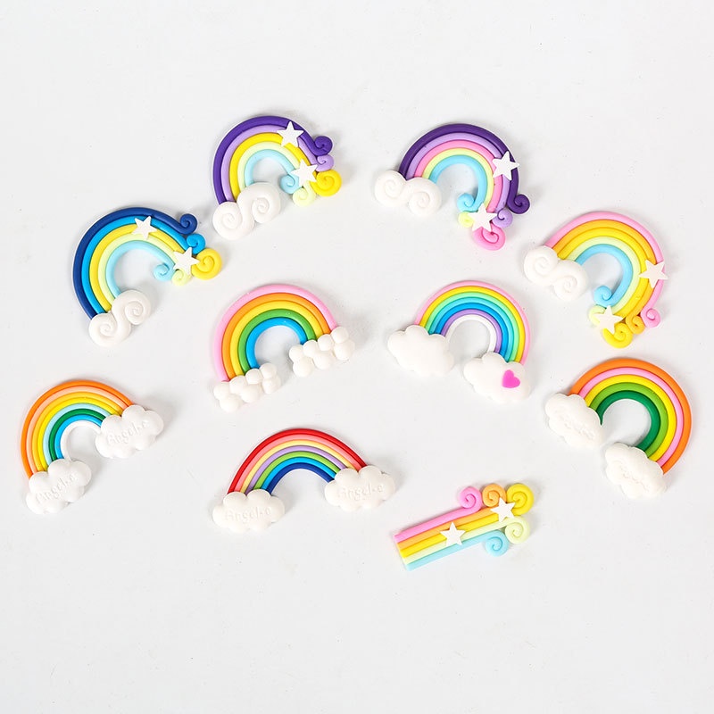 Phụ Kiện Trang Trí Bánh Kem Hình Cầu Vồng Bằng Đất Sét Mềm Nhiều Màu
