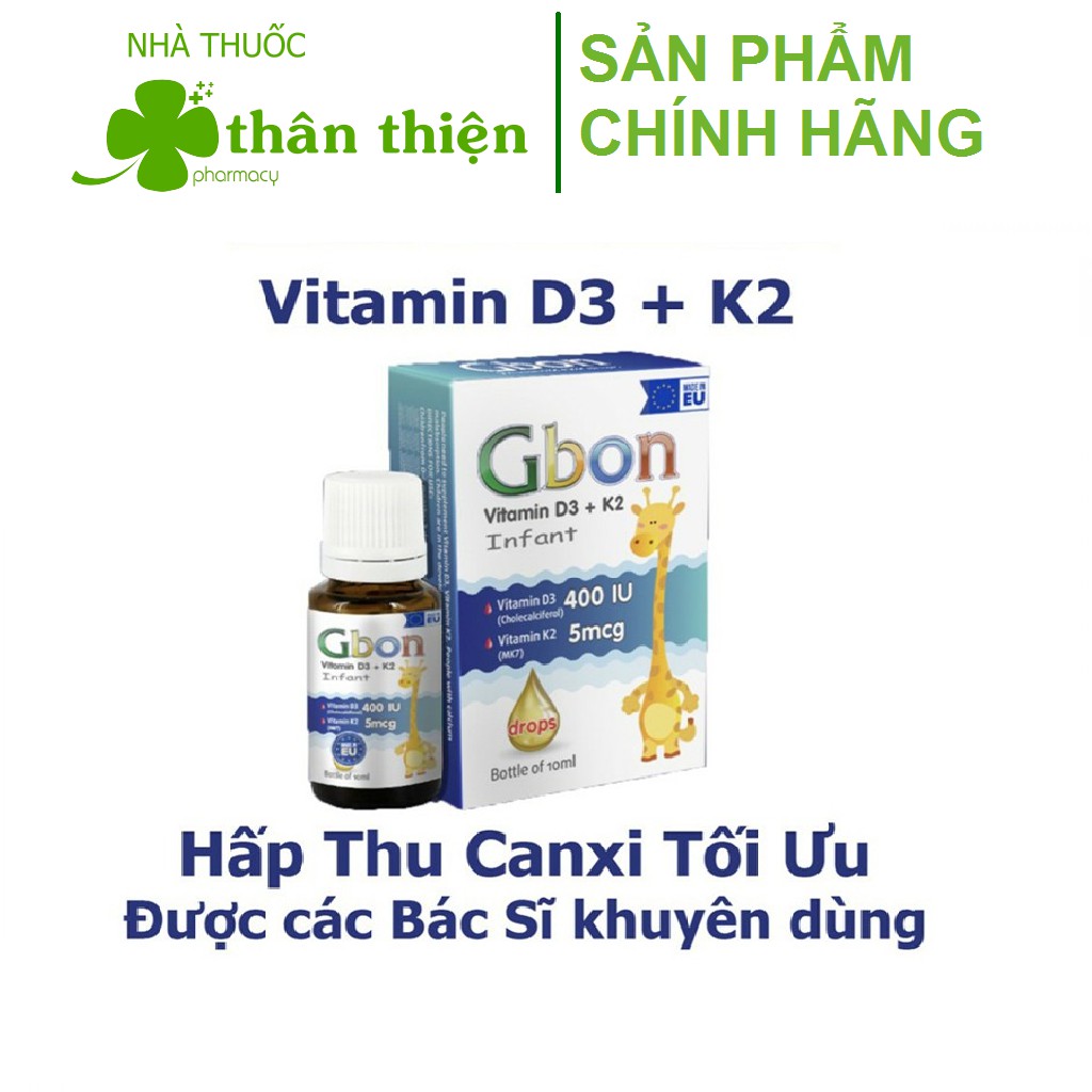 Vitamin D3 K2 GBON – Giúp hấp thụ Canxi, giảm vặn mình quấy khóc, giúp phát triển xương răng cho bé (10ml)