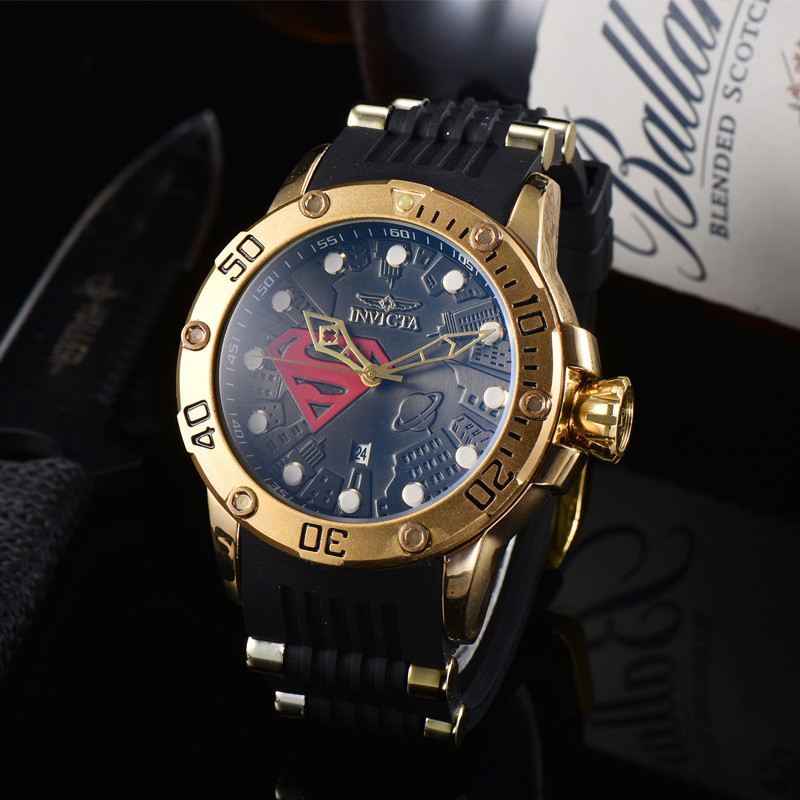 INVICTA DC Đồng Hồ Nam Dây Cao Su In Hình Nhân Vật Siêu Anh Hùng 54mm