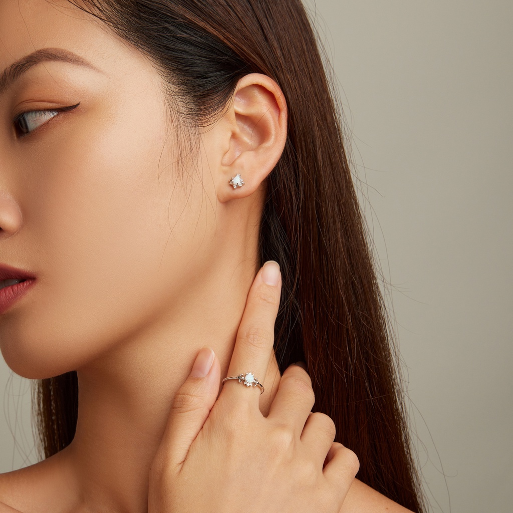 BAMOER Bông Tai Xi bạc 925 HìNh GiọT NướC ĐíNh Đá Opal ThờI Trang