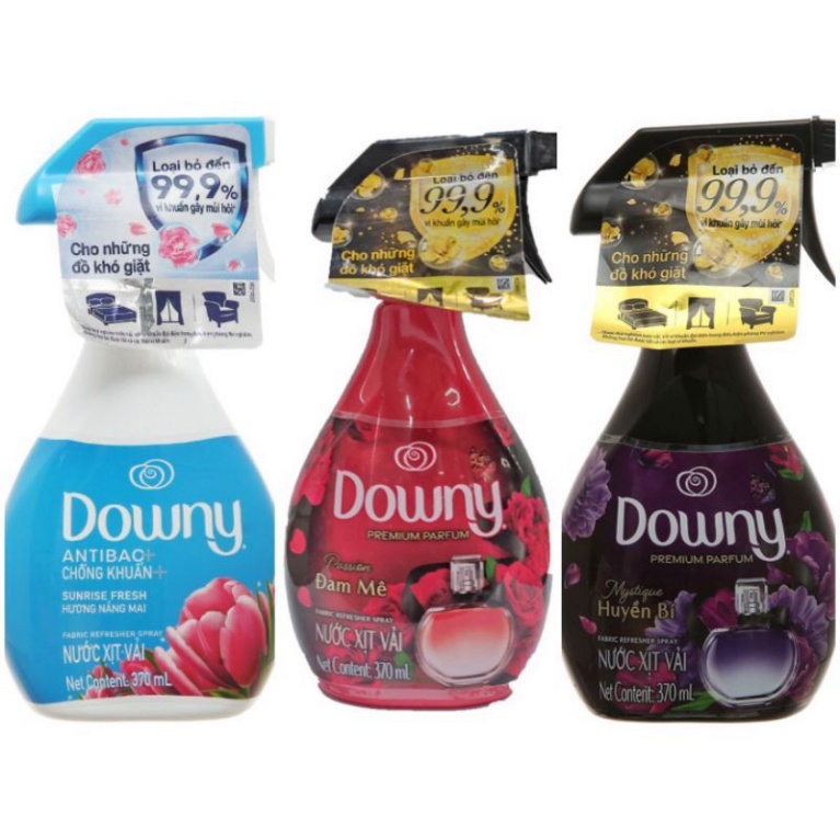 Xịt vải Downy khử mùi kháng khuẩn 99,9% chai 370ml hương ban mai, đam mê, huyền bí